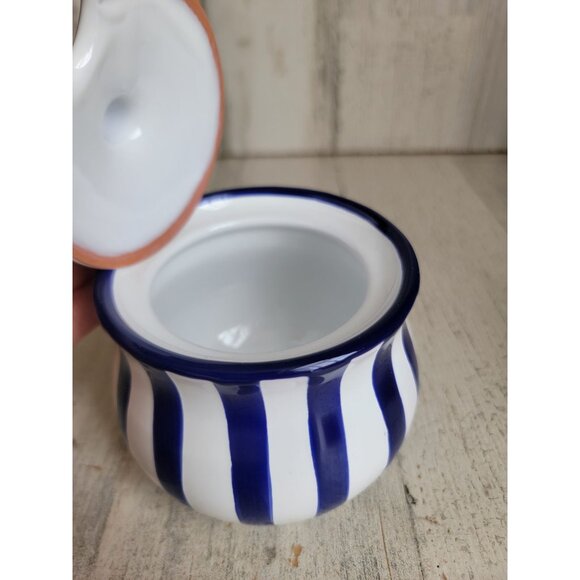 City to cottage‎ honey sugar pot blue striped tea coffee accessory - Picture 3 of 6